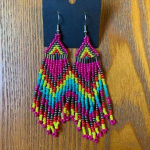 Hot Pink, Rainbow Seed Bead Earrings
